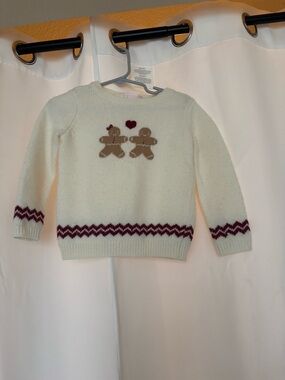 Janie and Jack Cream Sweater with Burgundy Gingerbread Motif